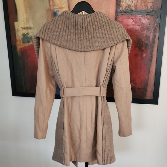 Elevenses Anthropologie Wool Blend Tan Trench Coat with Knit Accents - Picture 5 of 13